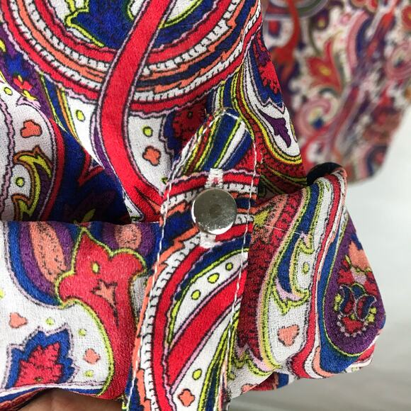Liz Claiborne Paisley Floral Jewel Tone Blouse Fall Print Roll Up Sleeves Size S - Picture 11 of 12